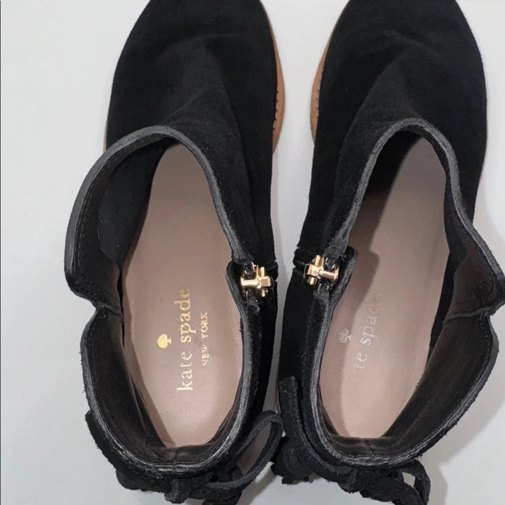 Kate Spade Belleville Too Suede Ankle Boots Booties w Tassel Women’s 6.5 Black